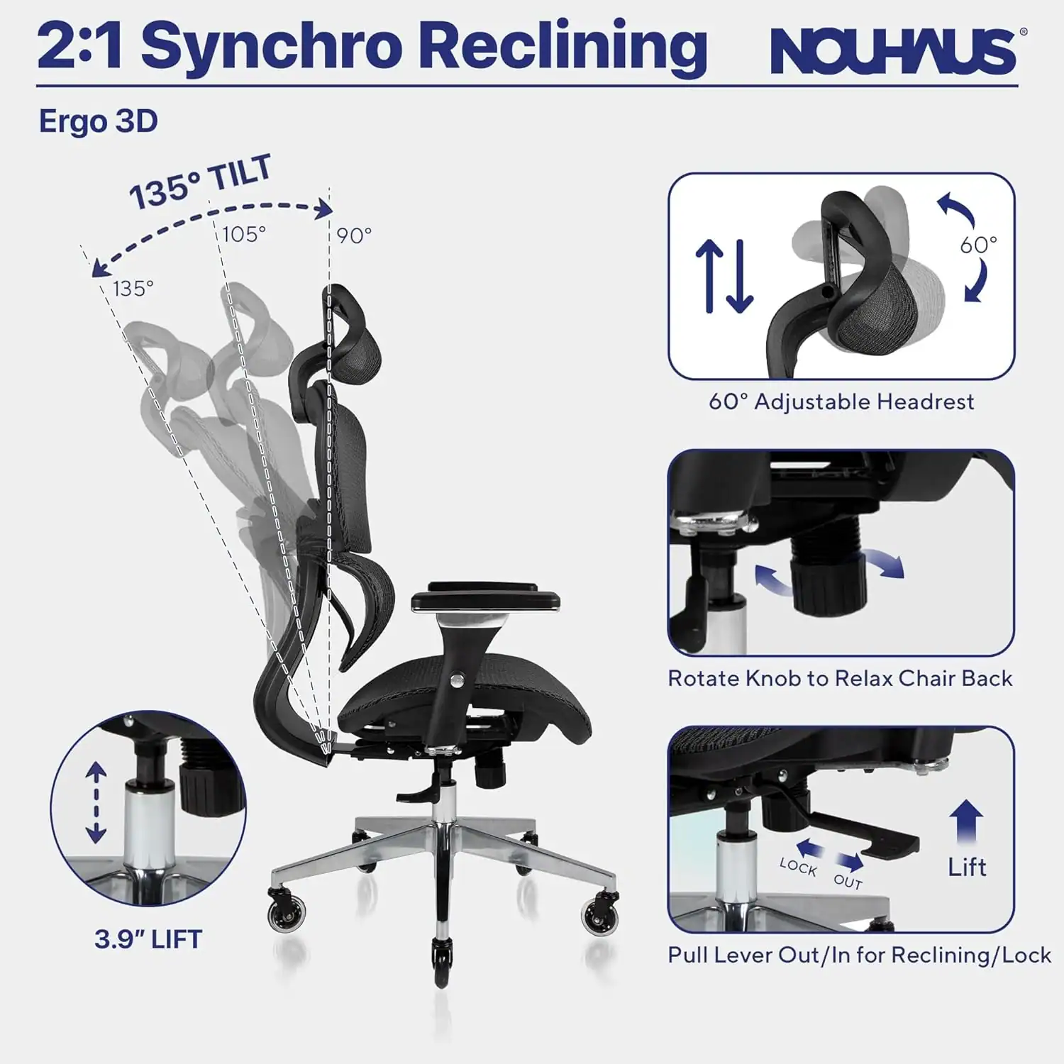 Ergonomic Executive Chair for Back Relief Ergonomic executive chair with high back and thick seat padding