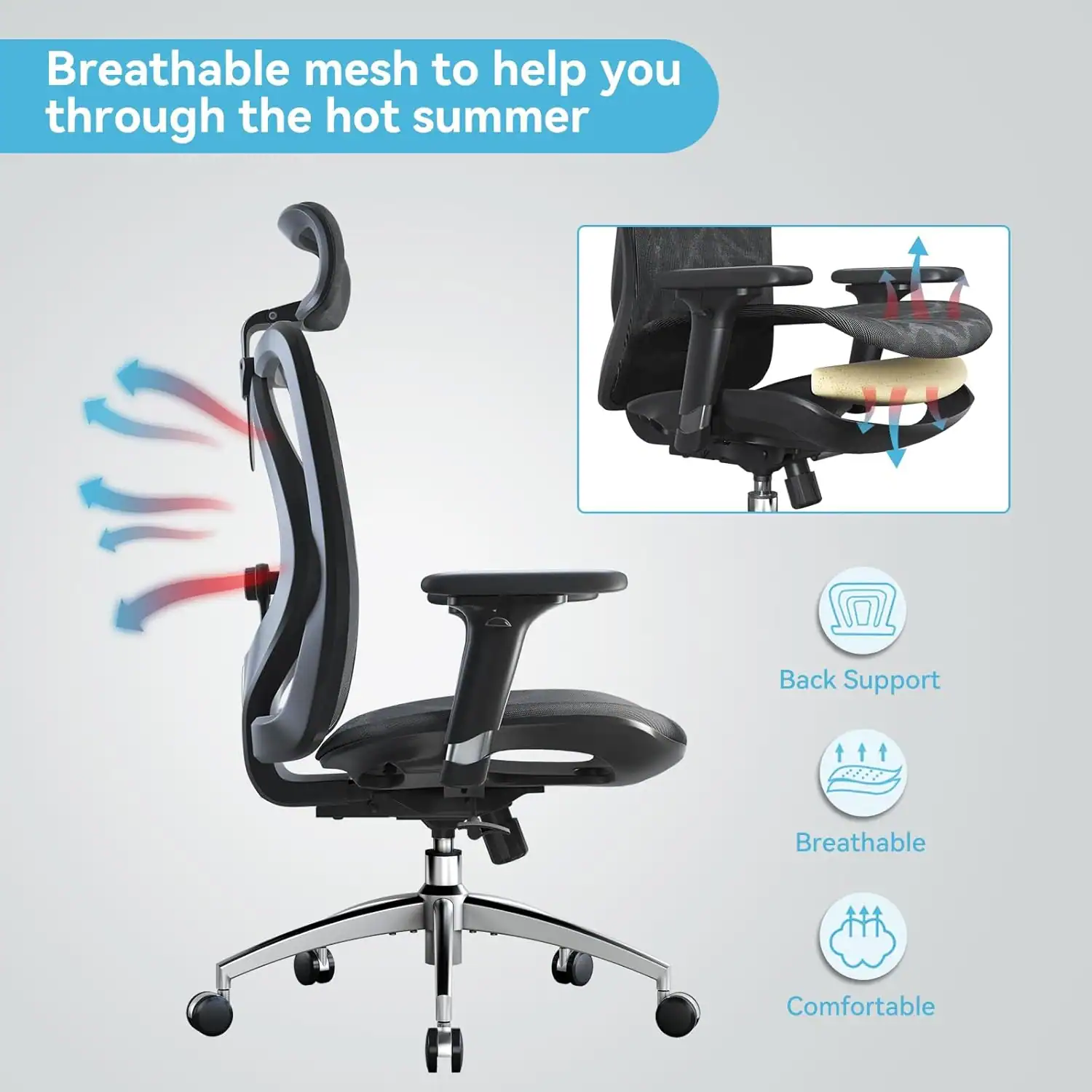 Ergonomic Task Chair with Adjustable Arms Ergonomic task chair with adjustable armrests and lower back support