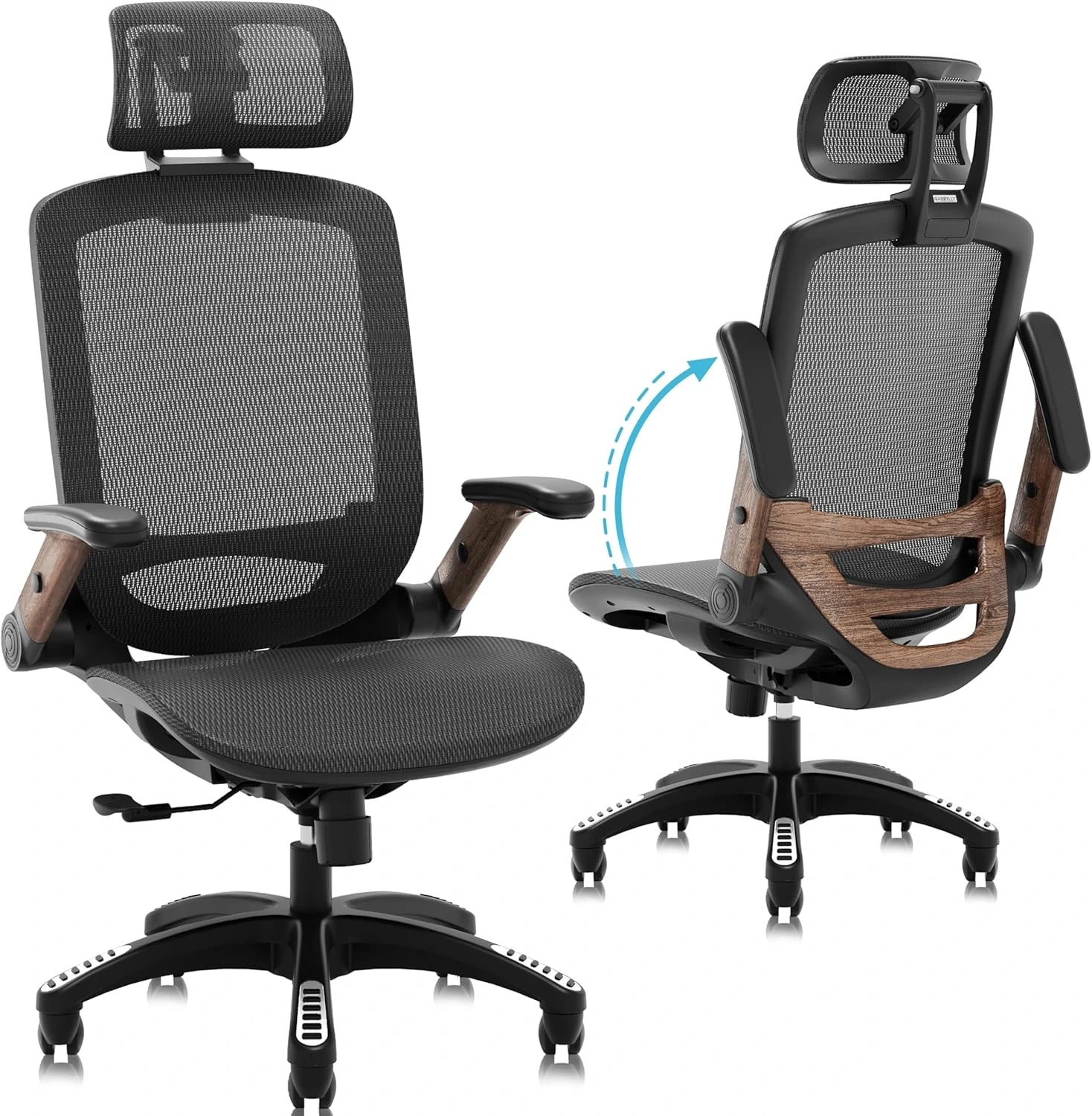 High-back ergonomic chair with padded headrest and lumbar support