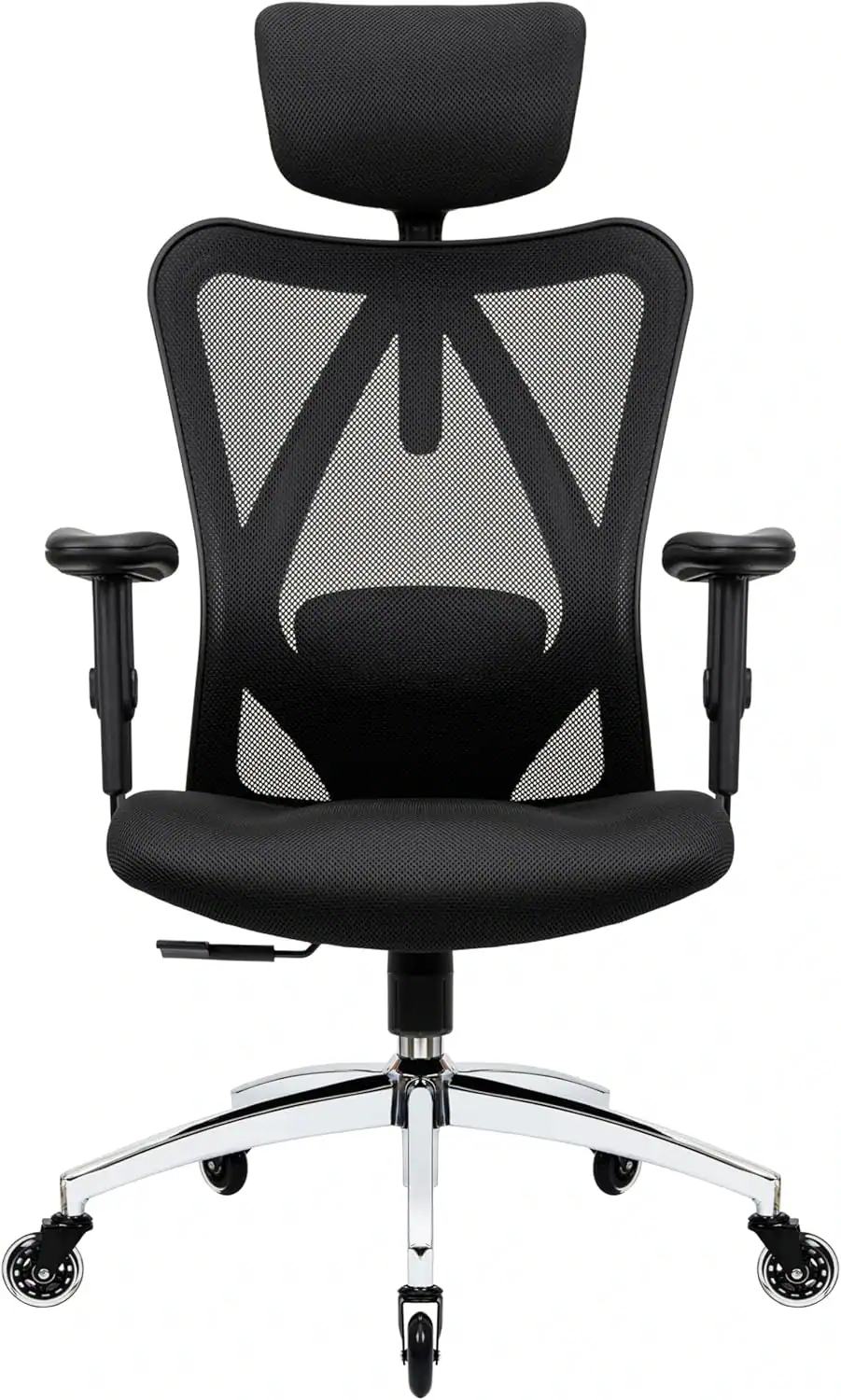 Mesh office chair with ventilated backrest to reduce lower back pressure