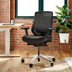 Ergonomic task chair with headrest and waterfall seat edge for better posture