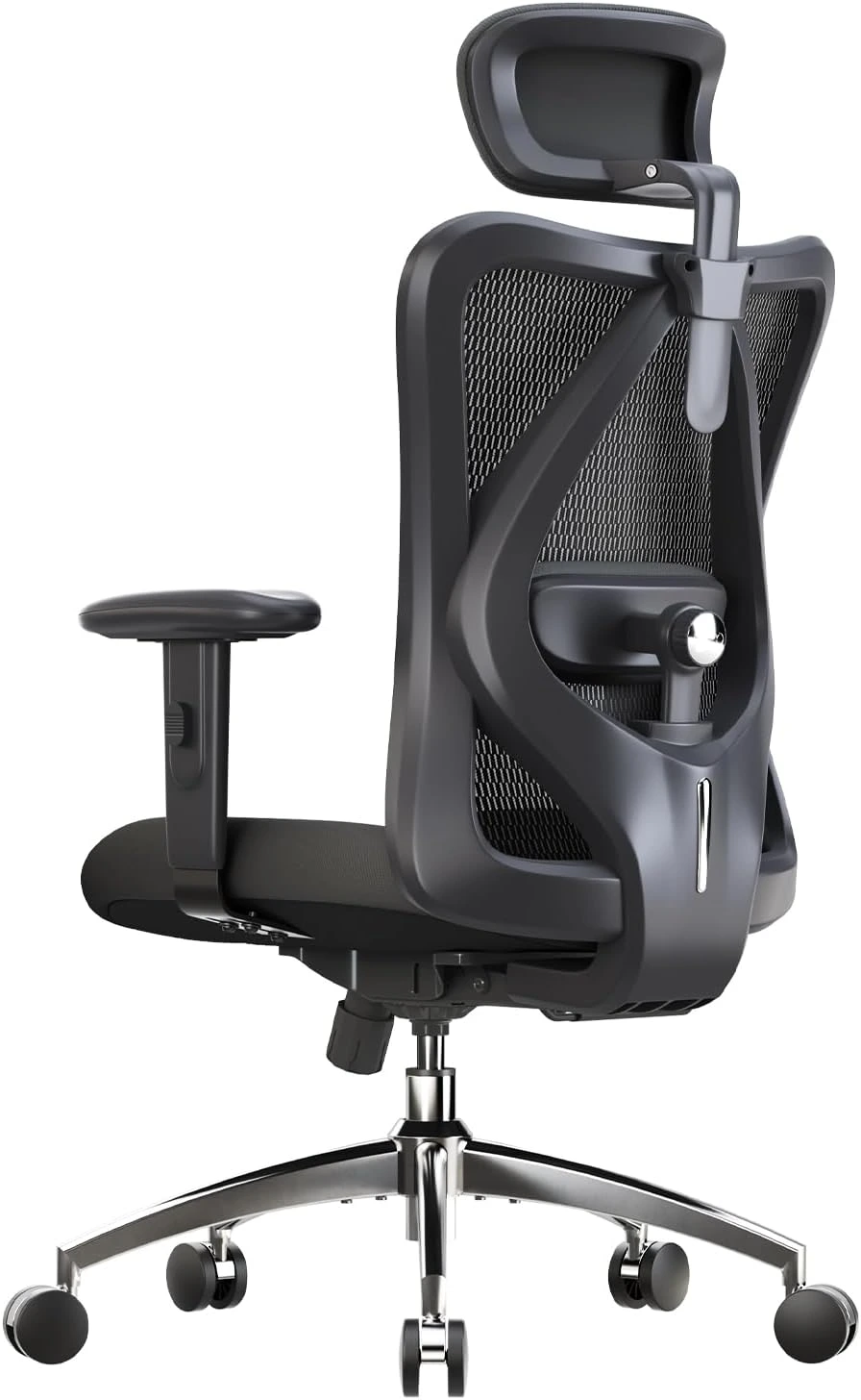 High-back ergonomic executive chair with thick seat padding and recline lock